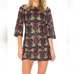 Alice + Olivia Coley Floral Embroidered Bell Sleeve Dress